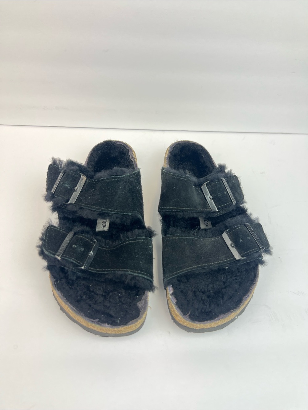 Birkenstock Black Faux Shearling Double Buckle Slides US 7 Euro 38